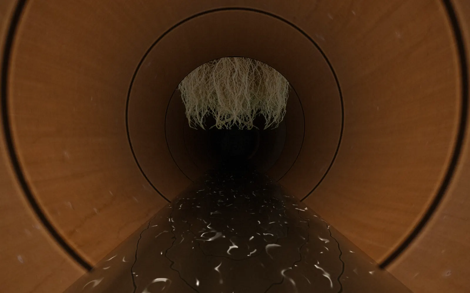 Blick der Kanalkamera in ein Steinzeugrohr